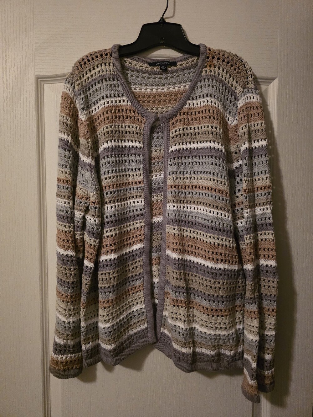 Chadwicks 2X Openwork Knit Sweater in Gray and Mauve